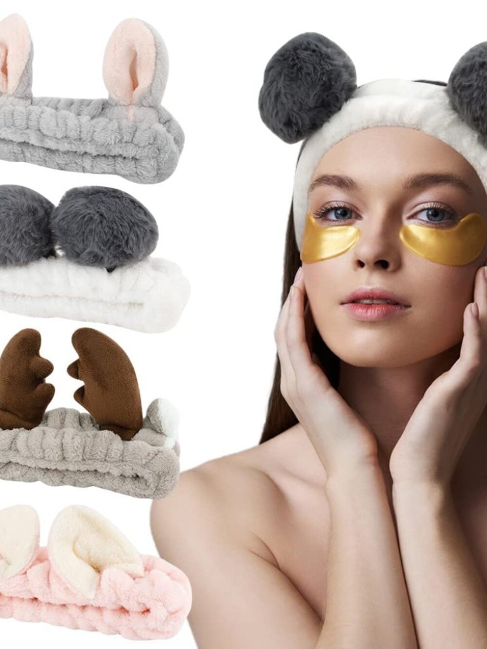 Animals Ears Headbands, Cute Makeup Spa Fuzzy Skincare Headband for Washing Face
